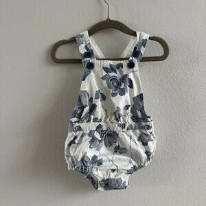 Old Navy White Blue Floral Tank one piece bubble Size 6-12 M